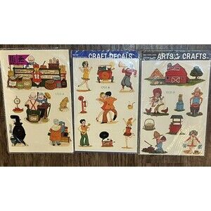 vintage meyercord decals lot Of 3 Farm, Dance, Store New In Plastic 8x13 Craft